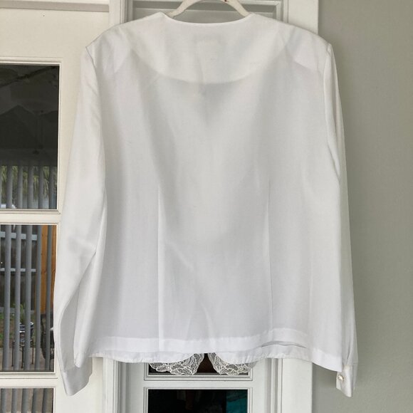 Kathi Lee Vintage White Long Sleeve Lace Trim Blouse 14/16 - Picture 6 of 7